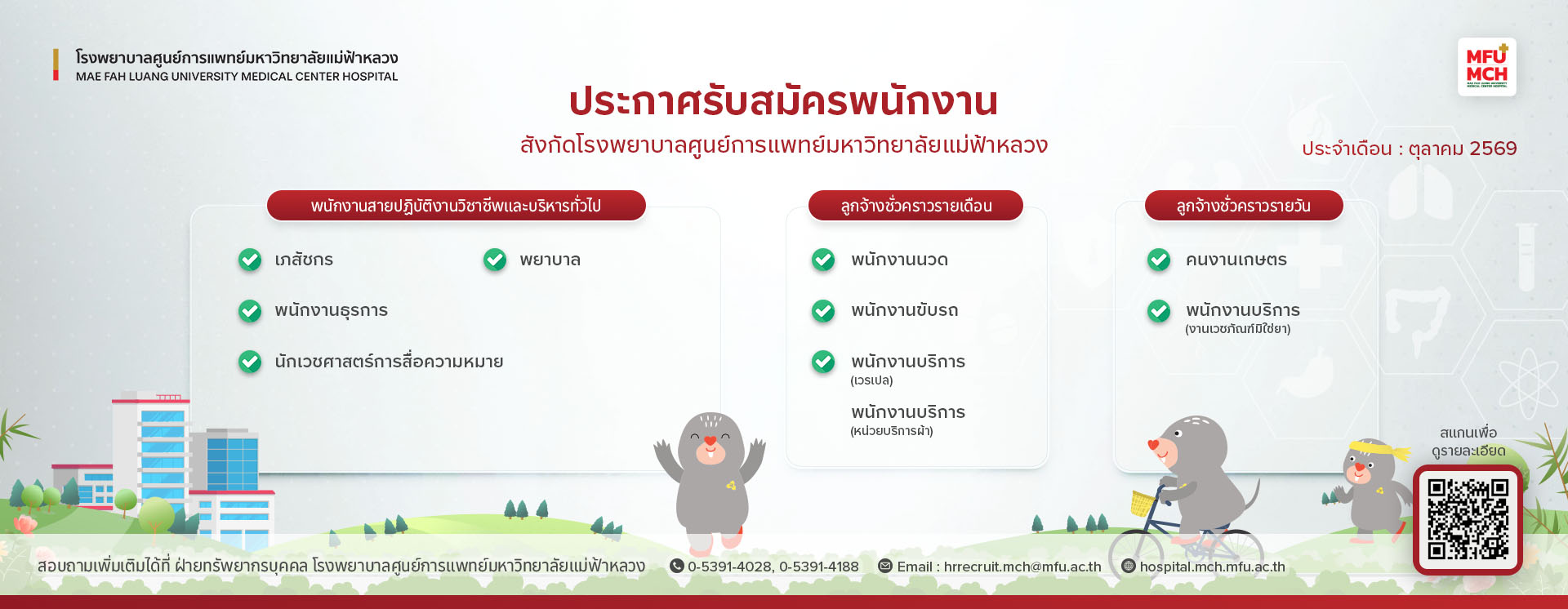ตำแหน่งงาน สังกัด โรงพยาบาลศูนย์การแพทย์มหาวิทยาลัยแม่ฟ้าหลวง